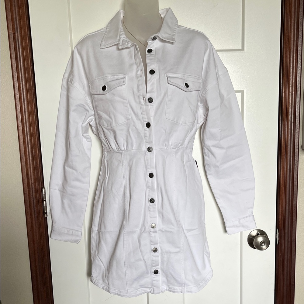 Express White Denim Button-Up Jacket